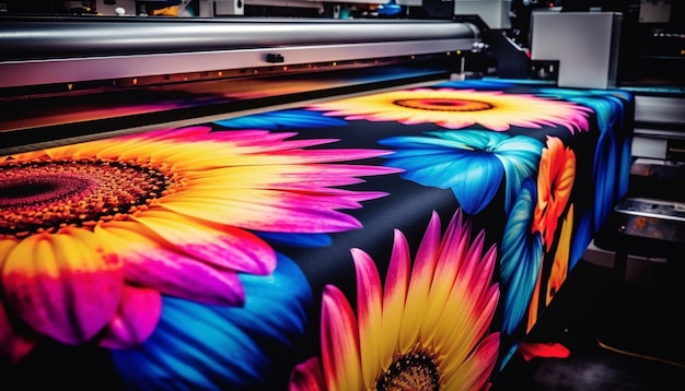 Foto moderne machines in een levendige textielfabriek met een elegant ontwerp gegenereerd door kunstmatige intelligentie