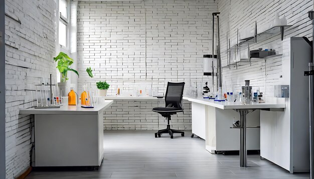 Moderne medische wetenschappen Laboratorium witte baksteen industrieel interieur speciale gereedschappen