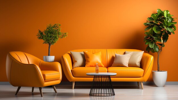 Moderne meubels in oranje minimale decoratie woonkamer
