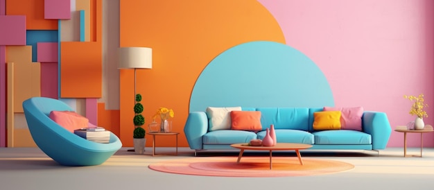 Moderne meubels tegen een kleurrijke achtergrond
