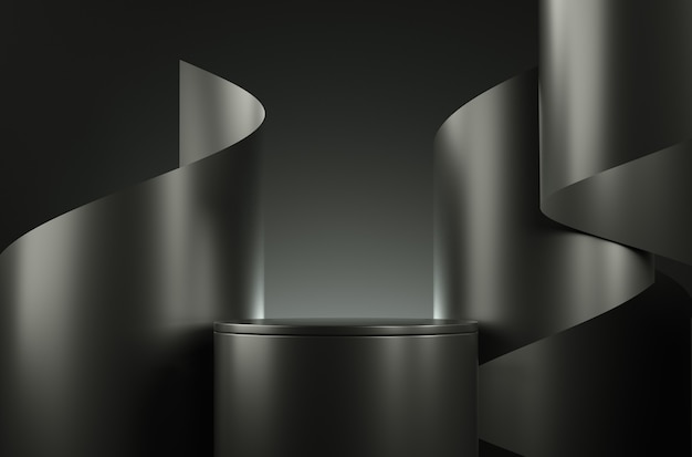 Moderne minimale Mockup zwart podium en lint abstracte achtergrond 3D-rendering