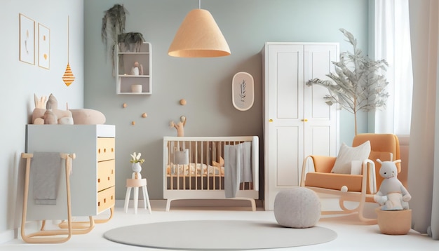 Moderne minimalistische kinderkamer in scandinavische stijl AI gegenereerd