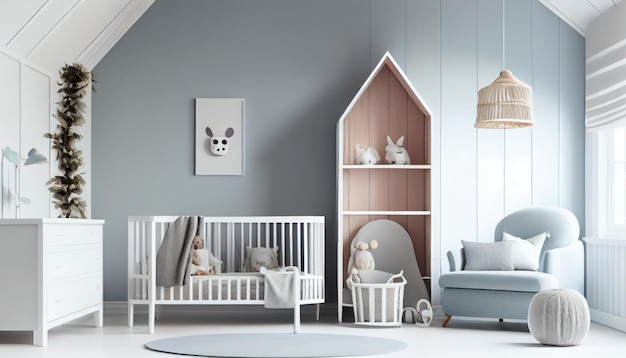 Moderne minimalistische kinderkamer in scandinavische stijl AI gegenereerd