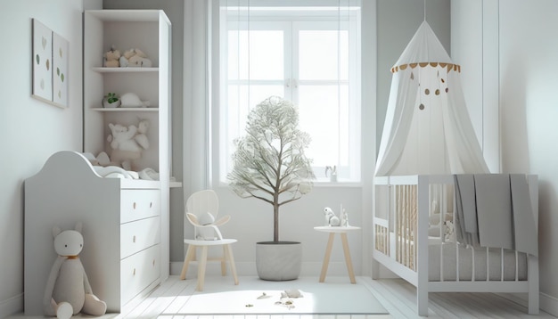 Moderne minimalistische kinderkamer in scandinavische stijl AI gegenereerd