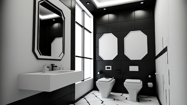 Moderne minimalistische luxe donkere matte kleur Badkamer 3D Rendering Generatieve Ai