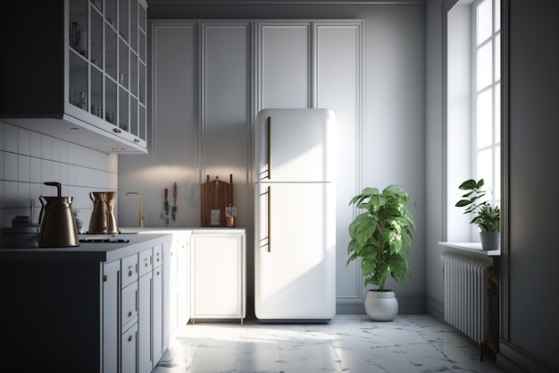 Moderne minimalistische witte keukenkast Generatieve AI