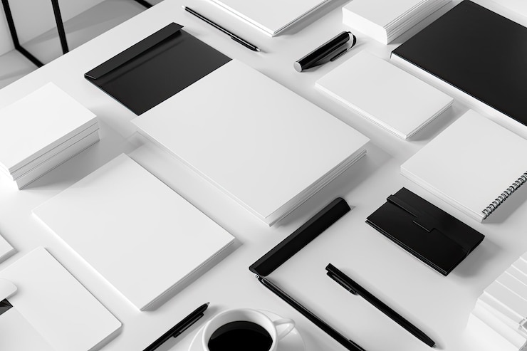 Foto moderne mock-up assortiment schrijfgereedschap