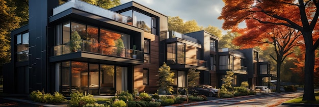Moderne modulaire privé zwarte herenhuizen Residentiële architectuur buiten
