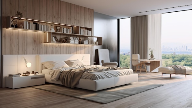Moderne ontwerp van slaapkamer 3d render