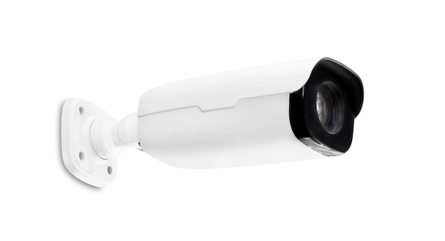 Moderne openbare CCTV-camera geïsoleerd op een witte achtergrond met uitknippad