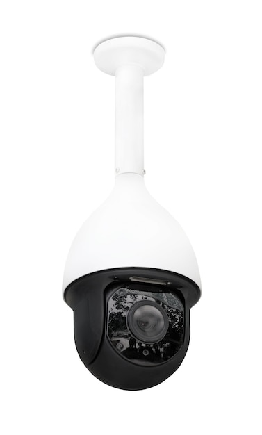 Moderne openbare CCTV-camera geïsoleerd op een witte achtergrond met uitknippad