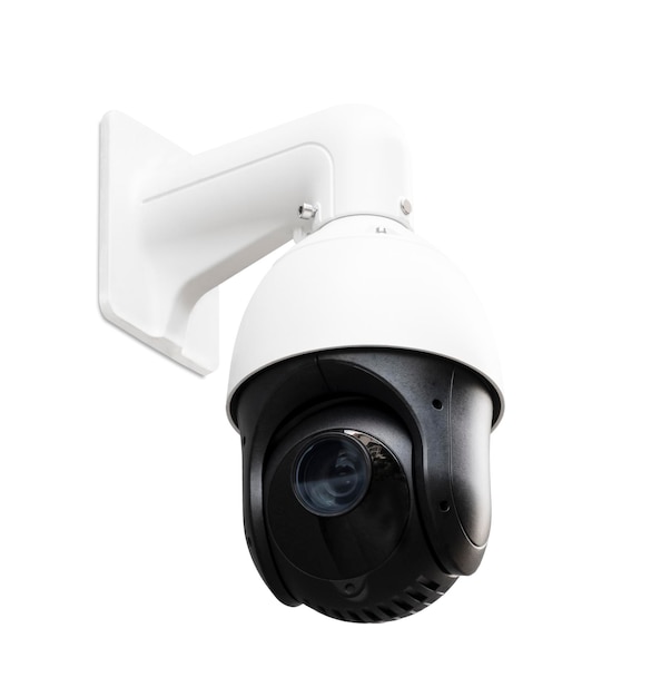 Moderne openbare cctv-camera geïsoleerd op een witte achtergrond met uitknippad