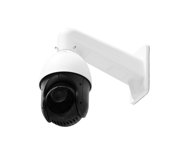 Moderne openbare cctv-camera geïsoleerd op een witte achtergrond met uitknippad