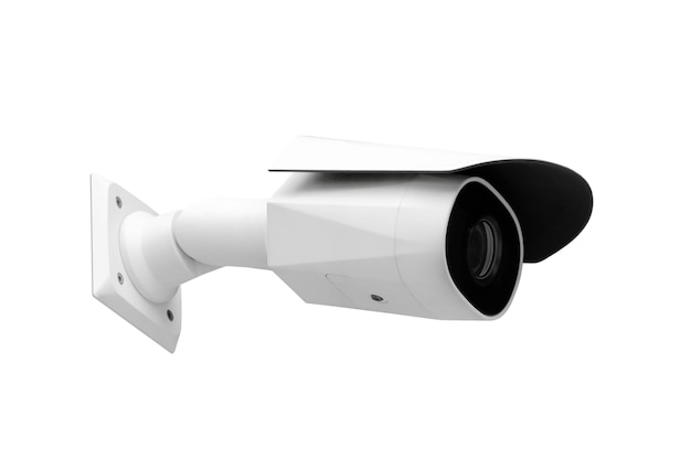 Moderne openbare CCTV-camera geïsoleerd op een witte achtergrond met uitknippad