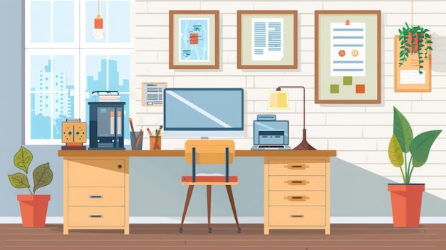 Moderne opstelling van het kantoor in huis