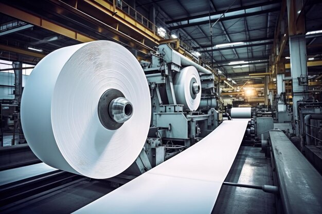 Moderne papierfabriek Closeup van industriële apparatuur Coated papier en karton
