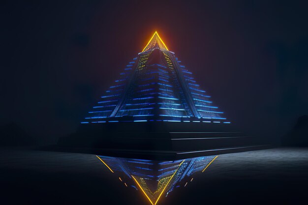 Foto moderne piramide met verlichting 's nachts generatieve ai