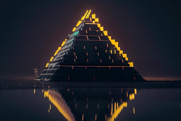 Moderne piramide met verlichting 's nachts Generatieve AI