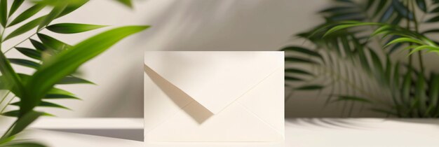 Moderne postenvelop met weinig planten of bladeren op een schone, heldere achtergrond