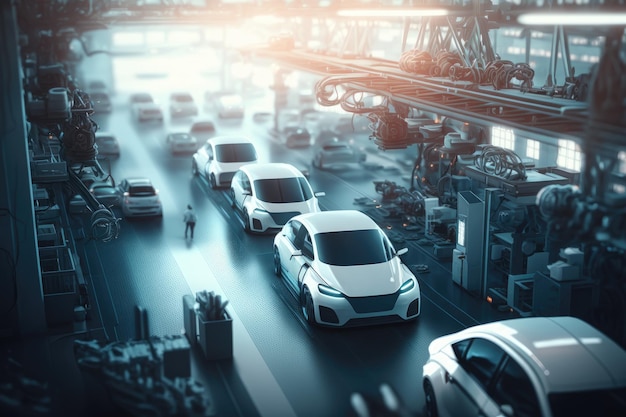 Moderne productie van auto's een futuristische fabriek van de toekomstige generatieve AI