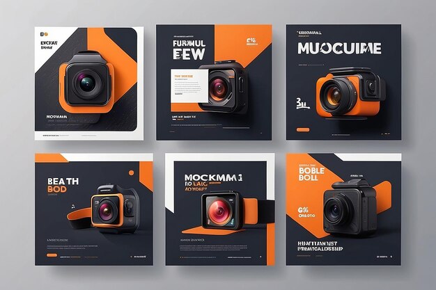 Moderne productpromotie elegante actieve en mannelijke gedurfde instagram social media post sjabloon set mockup