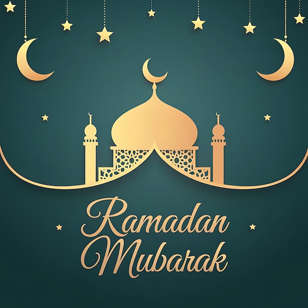 Moderne Ramadan Mubarak Illustratie Gouden Halve Maan Moskee ingewikkelde patronen Teal BG