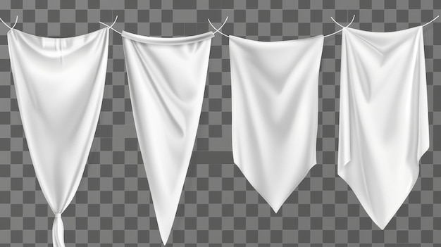 Foto moderne realistische sjabloon van blanke hangende textielpennons geïsoleerd op een transparante achtergrond die sportteams, universiteits- of heraldische symbolen vertegenwoordigen