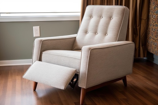 Moderne relaxfauteuil uit het midden van de eeuw met pluche en gezellige bekleding in een comfortabele en uitnodigende omgeving