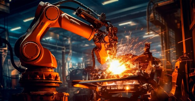 Moderne robotfabriek metaalverwerking autofabriek AI gegenereerde afbeelding