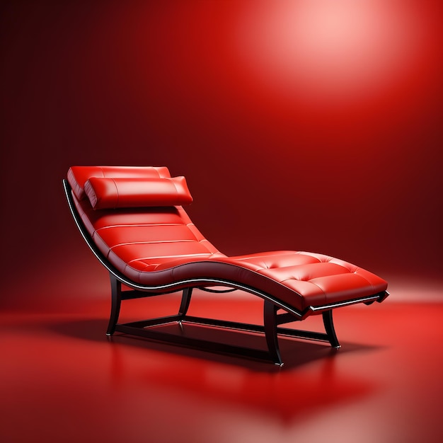 Foto moderne rood lederen fauteuil op een rode achtergrond