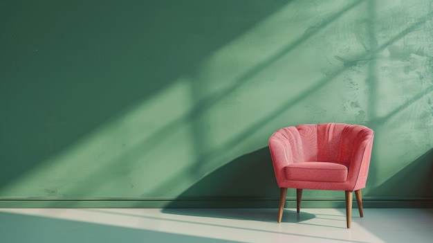 Moderne roze fluweel fauteuil in een minimalistische interieurruimte met natuurlijk licht