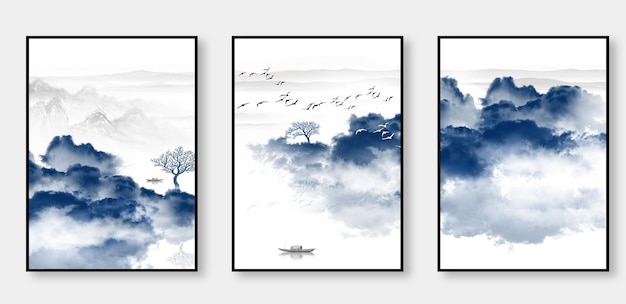Moderne samenvatting, inktlandschap, gouden lijnen, kunst, achtergronddecoratie