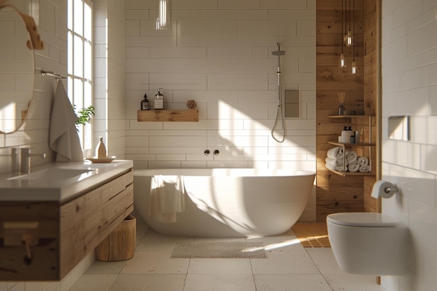 Moderne Scandinavisch geïnspireerde badkamer met schone li