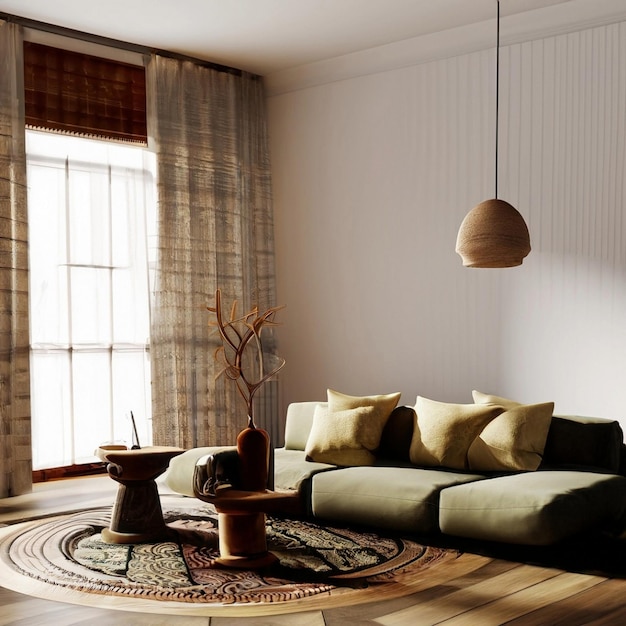 Moderne scandinavische woonkamer interieur 3d render