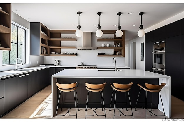 Moderne schone keuken met natuurlijk zonlicht en minimalistisch design AI gegenereerde illustratie