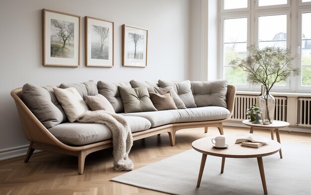 Foto moderne serenity curved loveseat sofa in de scandinavische woonkamer tegen de witte muur