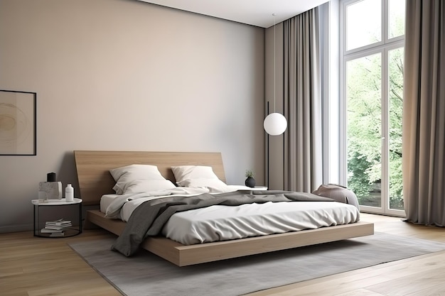 Moderne slaapkamer Interieur Slaapkamer interieur Art deco stijl Luxe grote slaapkamer Generatieve AI