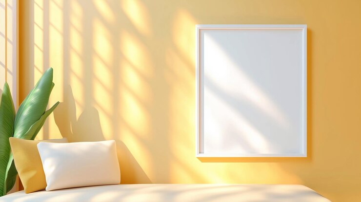 Moderne slaapkamer met gele muren en minimale inrichting