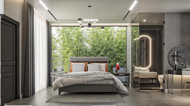 Moderne slaapkamer ontwerp 3D-rendering