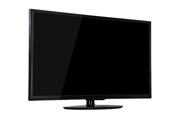 Moderne slanke plasma-tv op een zwarte geïsoleerd staan