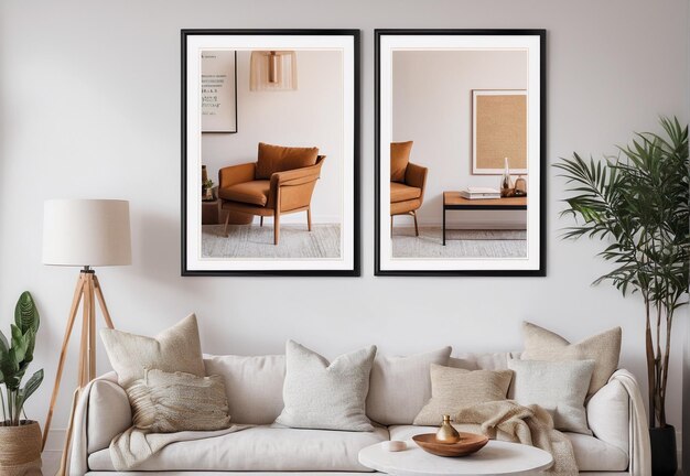 moderne stijl woonkamer met leeg fotoram