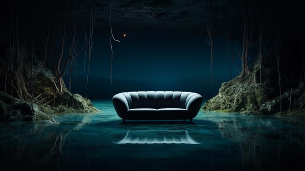 Foto moderne stoel in de rustige natuur's nachts