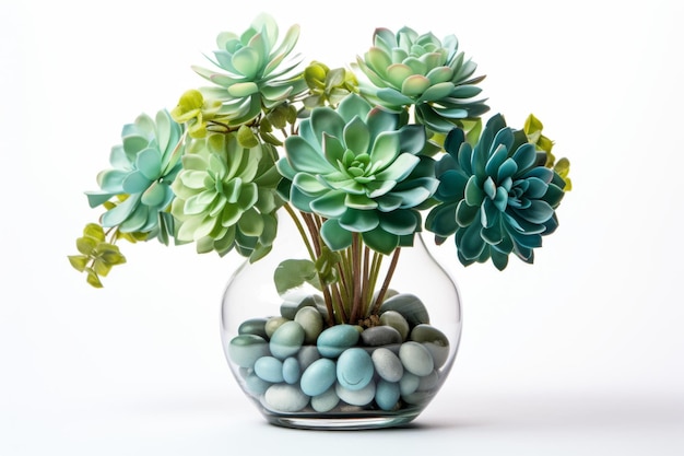 Moderne succulente cluster in een glazen vaas geïsoleerd op een doorzichtige achtergrond