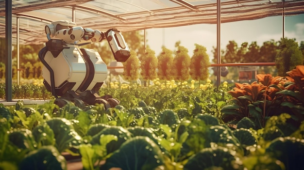 Moderne technologie agrarisch groen huis met robot