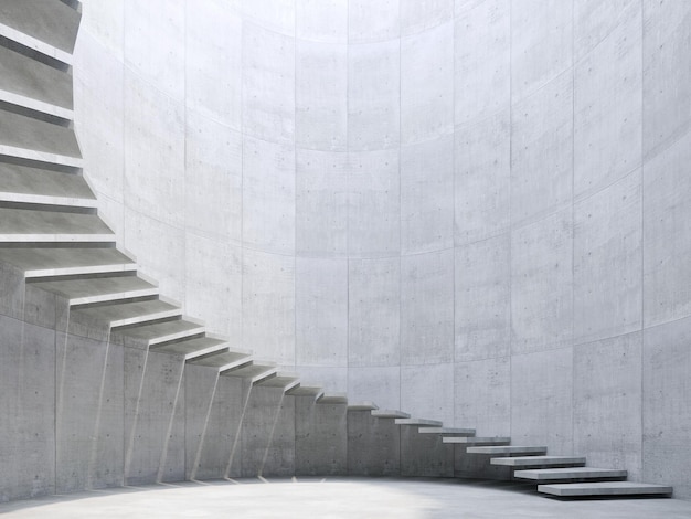 Moderne trap in betonnen ruimte 3D-rendering