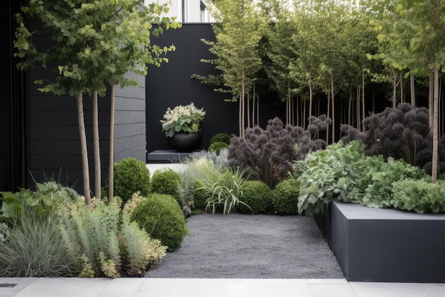 Moderne tuin met eigentijdse beplanting en styling