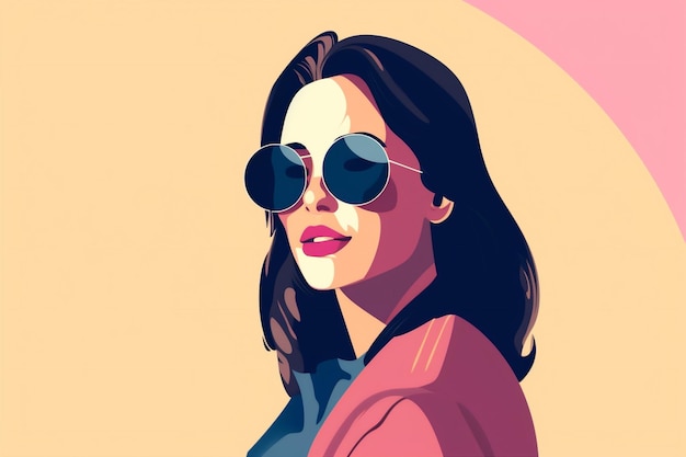 Moderne vrouw illustratie ontwerp portret mode meisje stijl poster label bril Generatieve AI