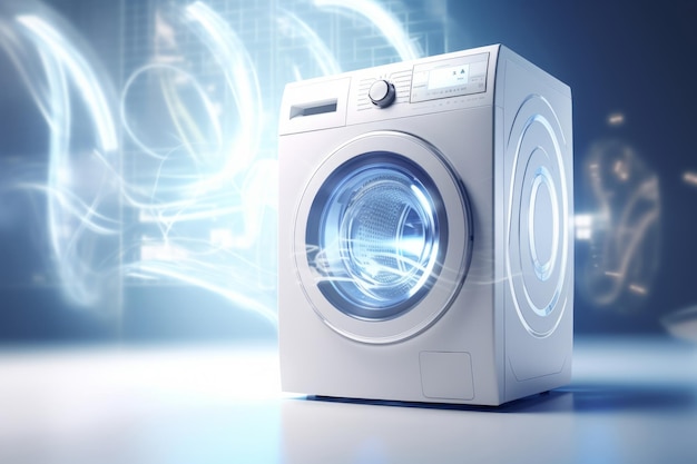 Moderne wasmachine in de wasruimte met kleding Generatieve AI-illustratie