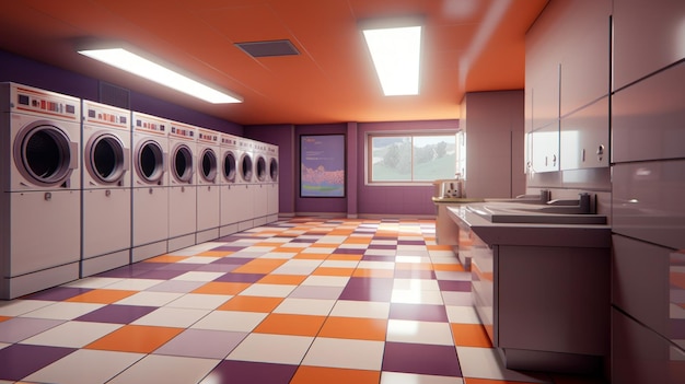 Moderne wasruimte industriële wasmachines voor wasgoed in een lichte schone binnenruimte