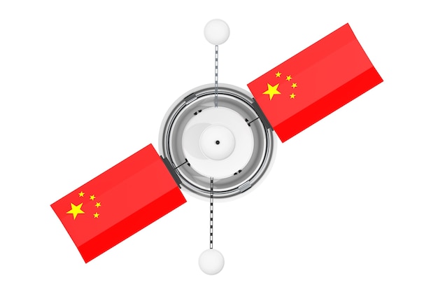 Moderne wereld wereldwijde navigatiesatelliet met de vlag van china op een witte achtergrond. 3d-rendering